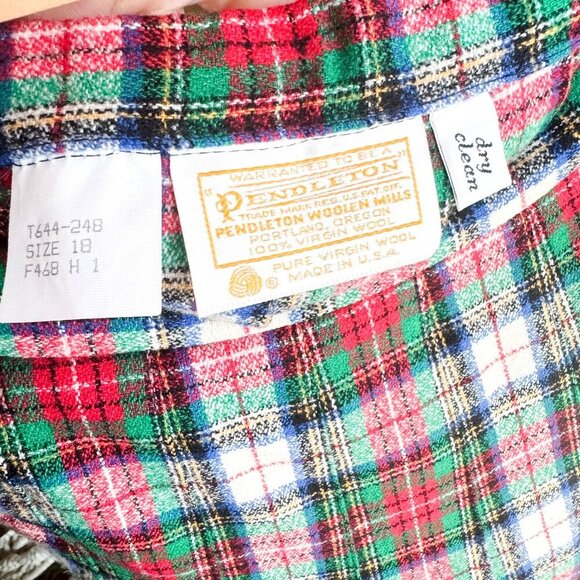 Vintage Pendleton Blue Green Plaid Midi Pleated Wool Skirt - Picture 5 of 5